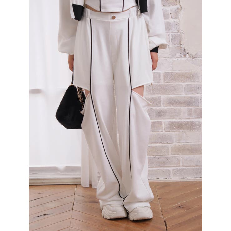 バイカラースウェットカッティングワイドパンツ[品番：LINW0002495 