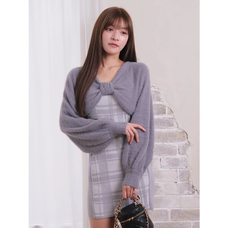 リボンフェザーアンサンブルニットワンピース[品番：LINW0002523