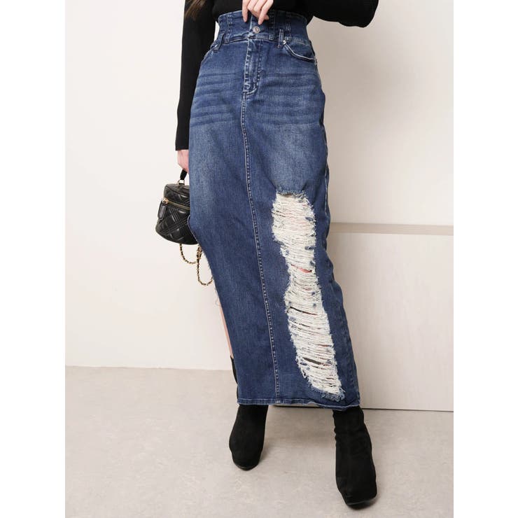 インディゴ | アシメカットロングデニムスカート | LIPSERVICE