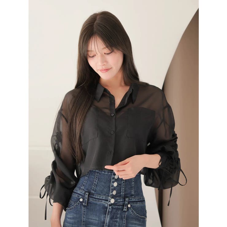 ブラック | ドロストスリーブシアーシャツ | LIPSERVICE