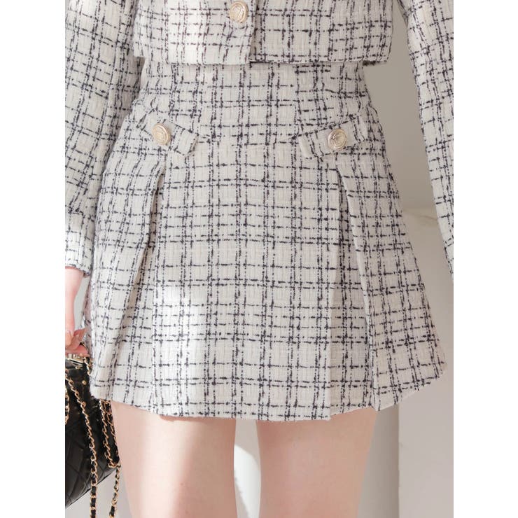 ホワイト | スプリングツイードプリーツスカート | LIPSERVICE