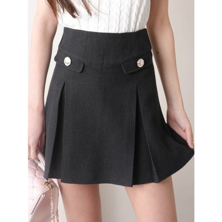 ブラック | スプリングツイードプリーツスカート | LIPSERVICE