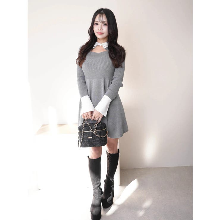 デコルテオープンフレアニットワンピース | LIPSERVICE | 詳細画像33 