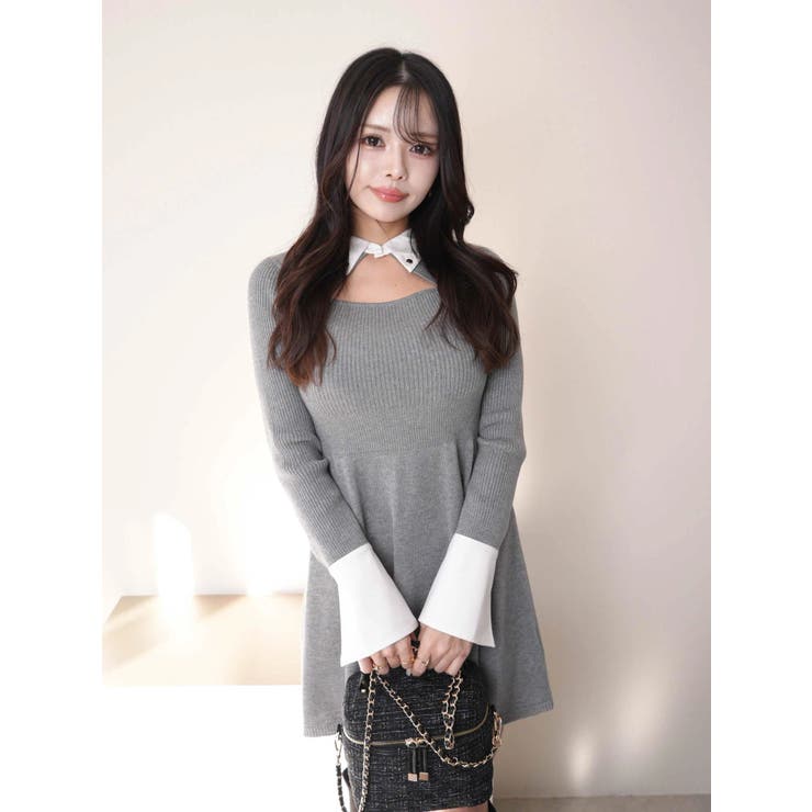 デコルテオープンフレアニットワンピース | LIPSERVICE | 詳細画像34 