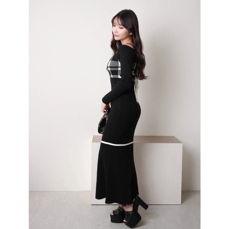 チェックジャガードオフショルマーメイドワンピース | LIPSERVICE | 詳細画像23 