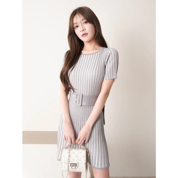 グレー | マルチパターンハーフスリーブニットワンピース | LIPSERVICE