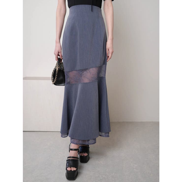 ブルー | インナーショーパン付レース切替マーメイドスカート | LIPSERVICE