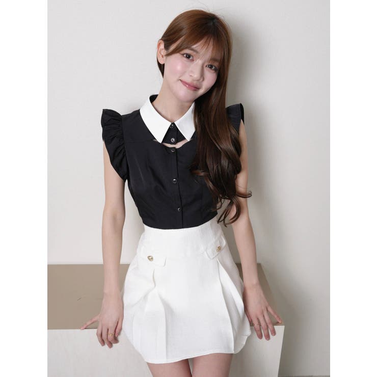 デコルテオープンフリルスリーブブラウス | LIPSERVICE | 詳細画像18 