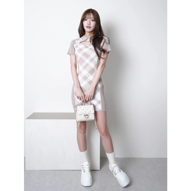 デコルテオープンチェックジャガードワンピース | LIPSERVICE | 詳細画像4 