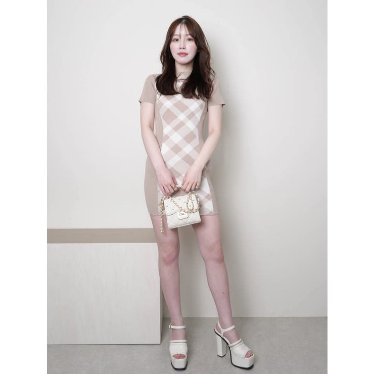 デコルテオープンチェックジャガードワンピース | LIPSERVICE | 詳細画像9 