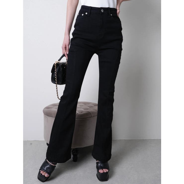 ブラック | シェーディングラインフレアデニムパンツ | LIPSERVICE