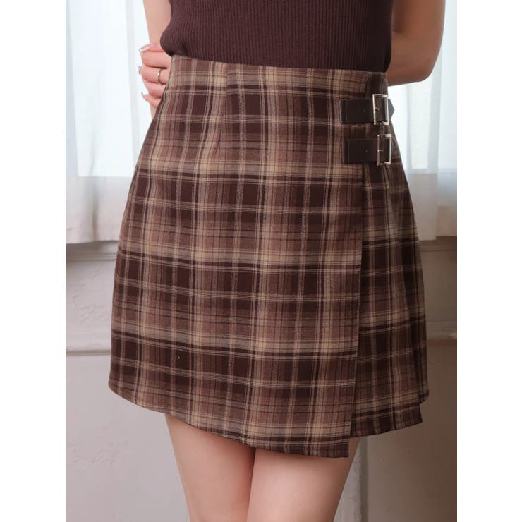 ブラウン | ダブルベルトラッププリーツスカート | LIPSERVICE