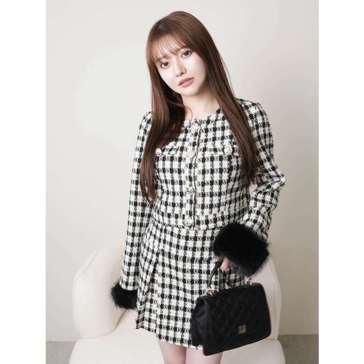 ファースリーブツイードクロップドジャケット[品番：LINW0002665