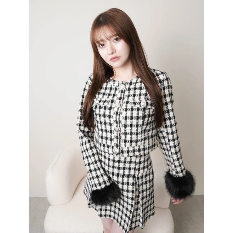 ファースリーブツイードクロップドジャケット[品番：LINW0002665