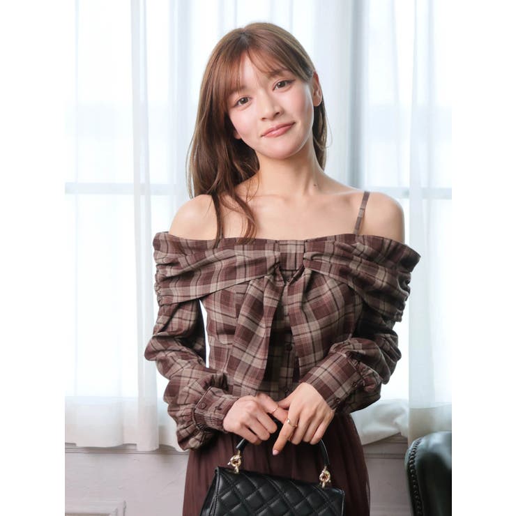 オフショルリボンチェックシャツトップス | LIPSERVICE | 詳細画像16 