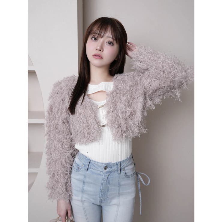 ピンク | ボリュームフリンジカーディガン | LIPSERVICE