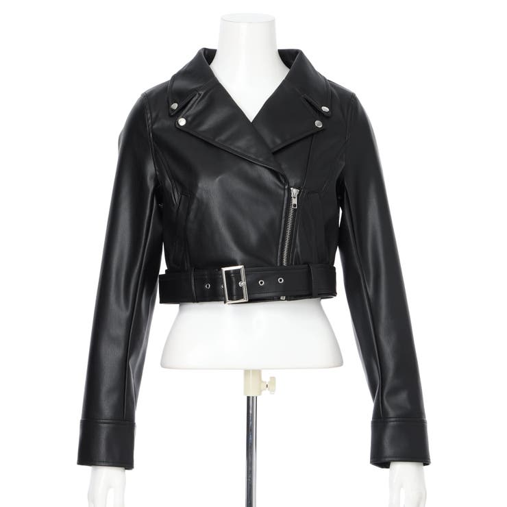 黒 合成皮革 ペプラムライダースジャケット GYDA ペプラムライダースジャケット（ブラック） -ファッション通販