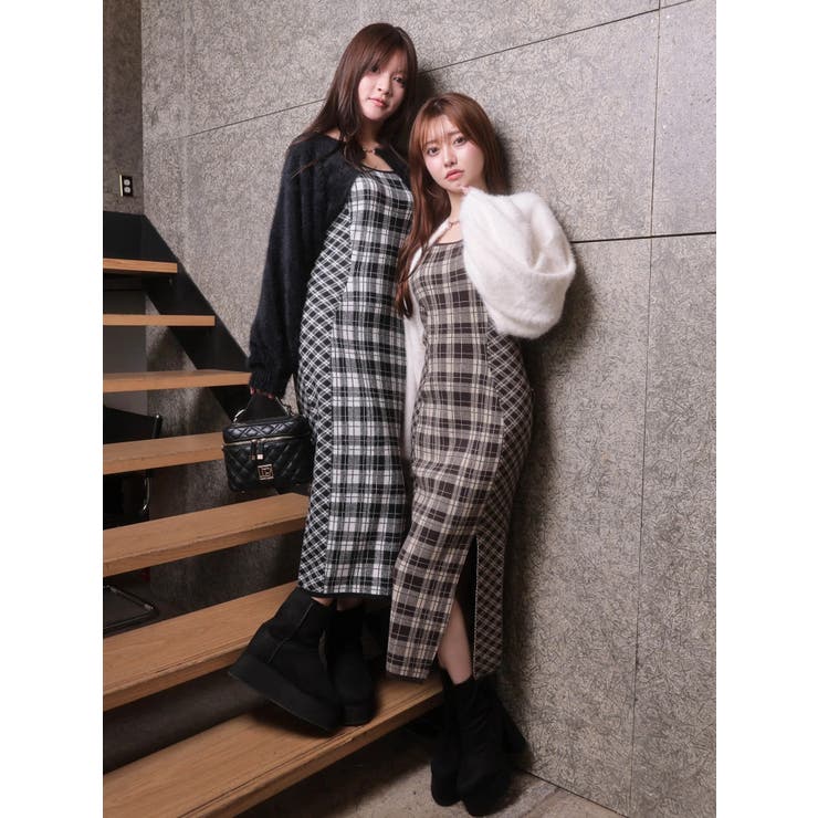 フェザーチェックアンサンブルロングワンピース(WEB限定)[品番