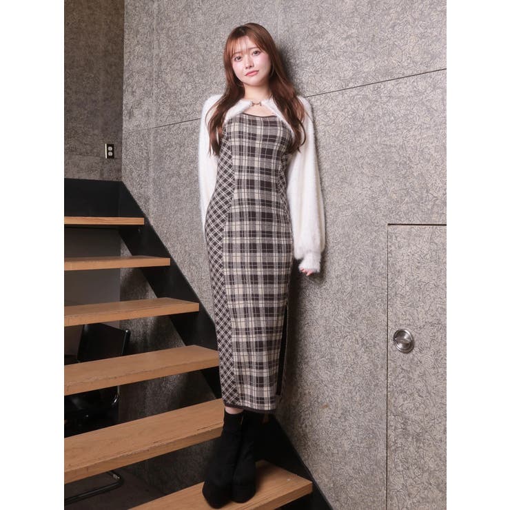 【形が選べる】フェザーチェックアンサンブルワンピース タイト LIP SERVICE（リップサービス）｜ 【形が選べる】フェザー