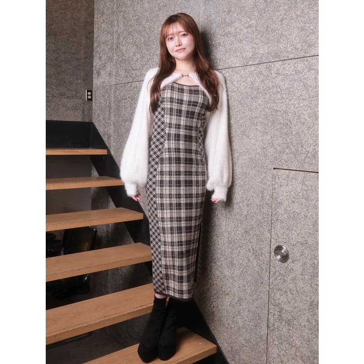 フェザーチェックアンサンブルロングワンピース(WEB限定)[品番