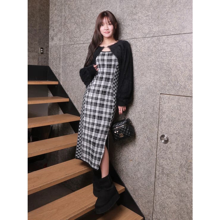 LIP SERVICE リボンフェザーアンサンブルニットワンピース ブラック リップサービス LIP SERVICE リボンフェザーアンサンブルニット