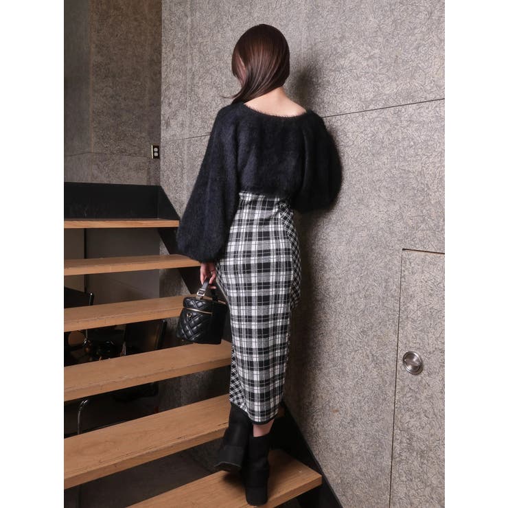 フェザーチェックアンサンブルロングワンピース(WEB限定)[品番