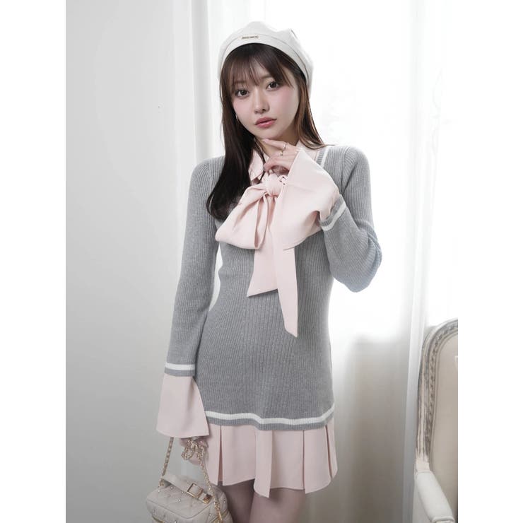 ピンク | シャツドッキングプリーツワンピース | LIPSERVICE