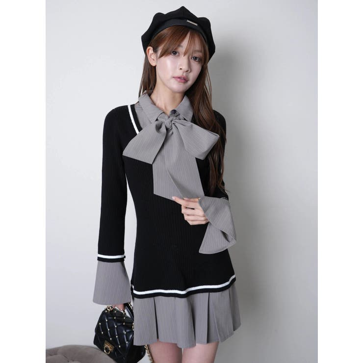 シャツドッキングプリーツワンピース LIP SERVICE ワンピース シャツドッキングプリーツワンピース