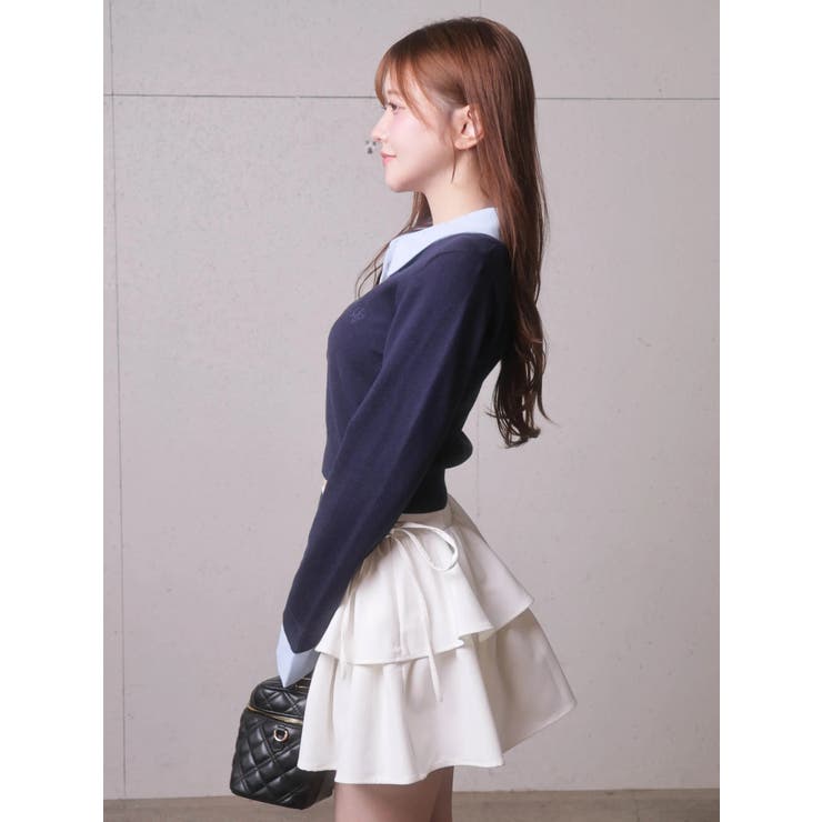 サイドリボンフリルティアードミニスカート[品番：LINW0002718