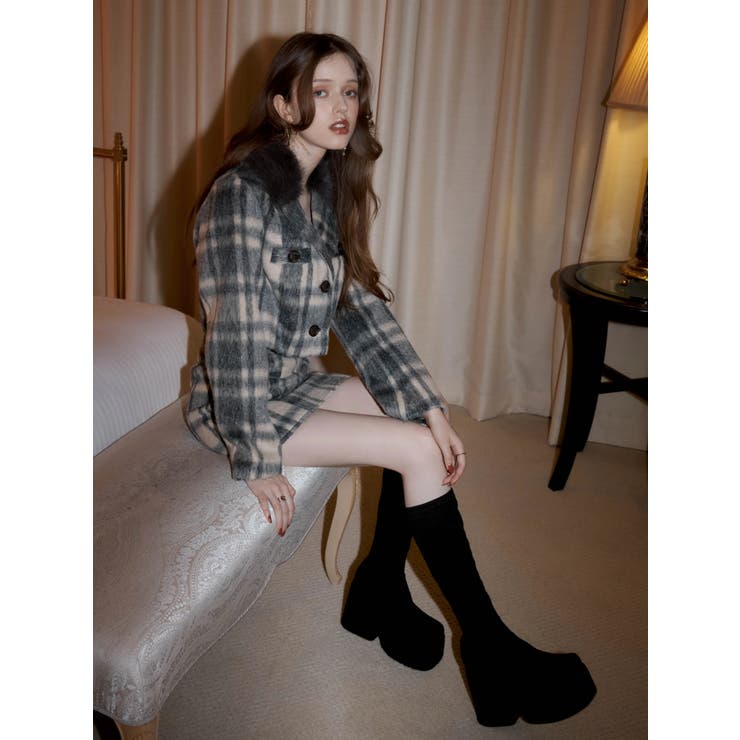 ファーカラーシャギーチェックジャケット | LIPSERVICE | 詳細画像3 