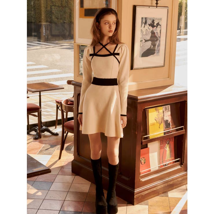 バックリボンバイカラーフレアワンピース | LIPSERVICE | 詳細画像8 