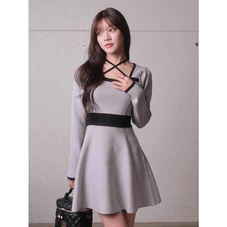 バックリボンバイカラーフレアワンピース | LIPSERVICE | 詳細画像21 