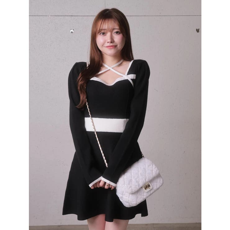 バックリボンバイカラーフレアワンピース | LIPSERVICE | 詳細画像30 