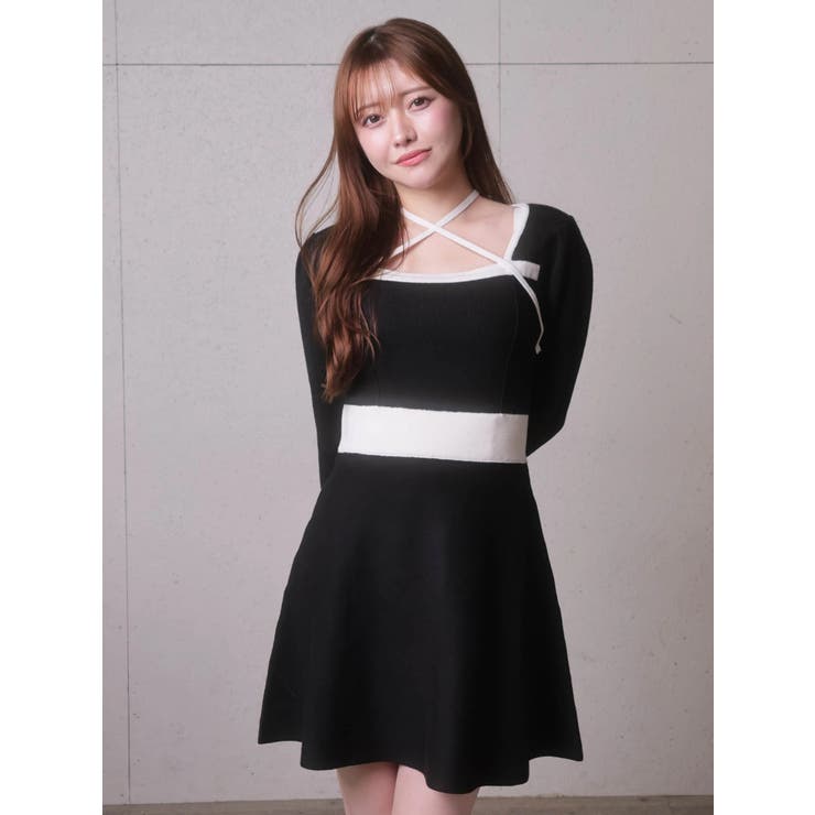 バックリボンバイカラーフレアワンピース | LIPSERVICE | 詳細画像31 