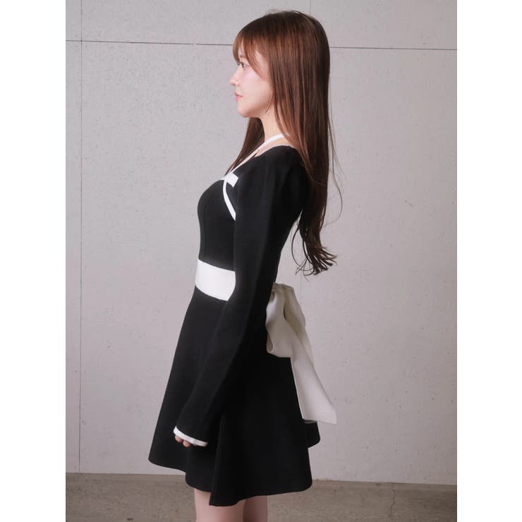 バックリボンバイカラーフレアワンピース | LIPSERVICE | 詳細画像50 