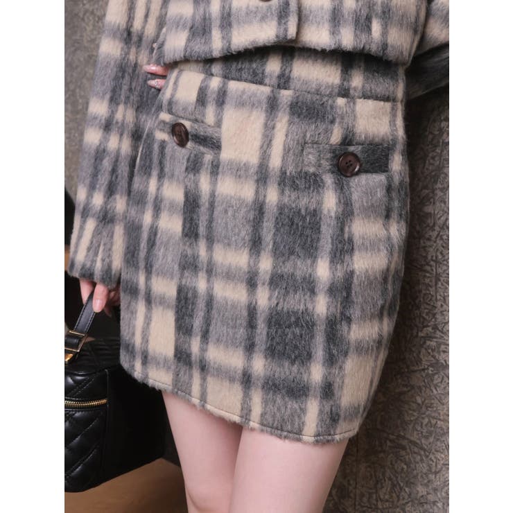 ブラウン | シャギーチェック台形スカート | LIPSERVICE