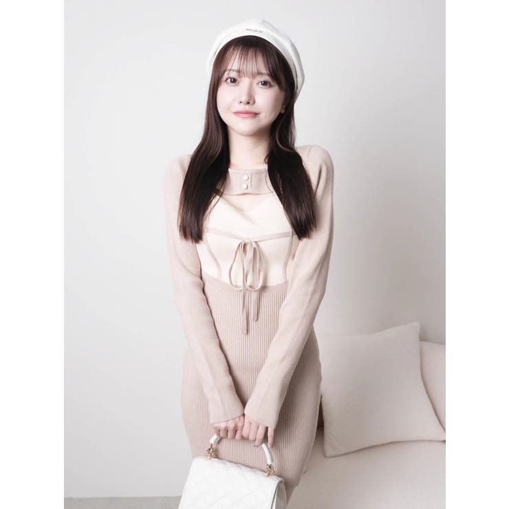 デコルテオープンバイカラーリボンニットワンピース | LIPSERVICE | 詳細画像28 