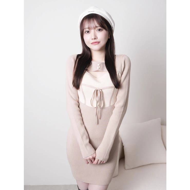 デコルテオープンバイカラーリボンニットワンピース | LIPSERVICE | 詳細画像29 