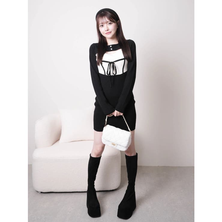 デコルテオープンバイカラーリボンニットワンピース | LIPSERVICE | 詳細画像38 