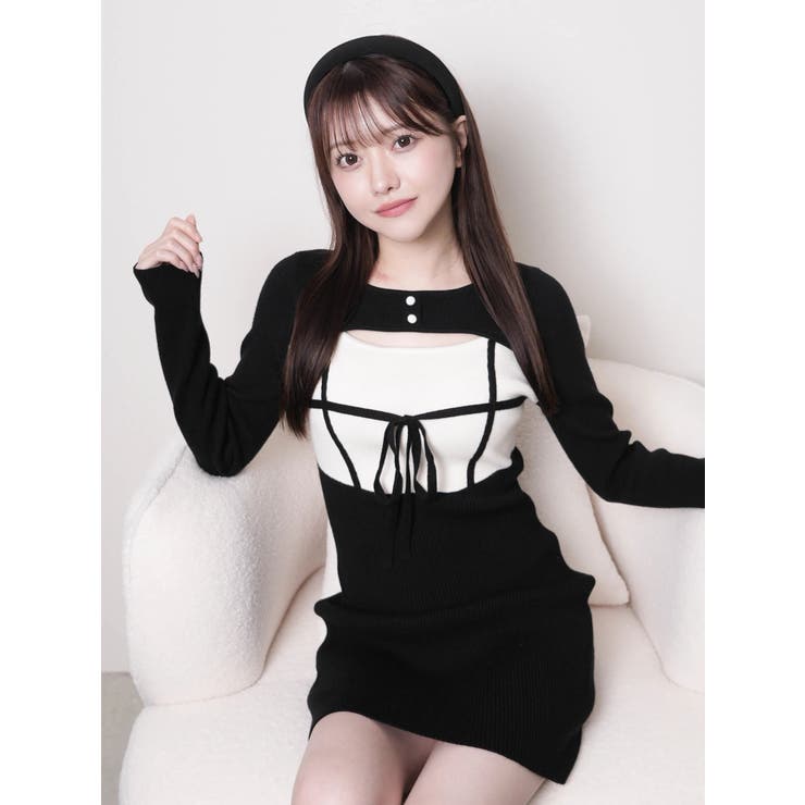 デコルテオープンバイカラーリボンニットワンピース | LIPSERVICE | 詳細画像46 