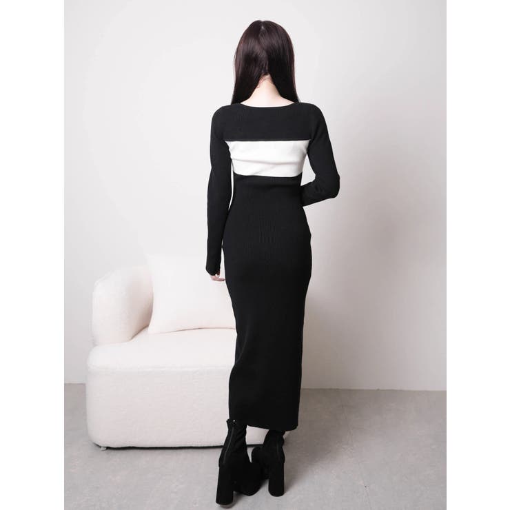 デコルテオープンバイカラーリボンニットワンピース | LIPSERVICE | 詳細画像53 