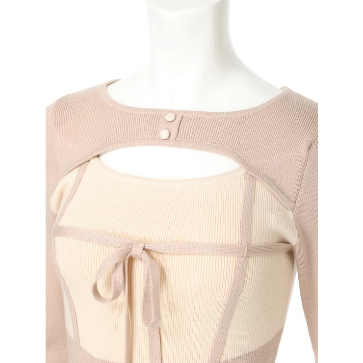 デコルテオープンバイカラーリボンニットワンピース | LIPSERVICE | 詳細画像59 