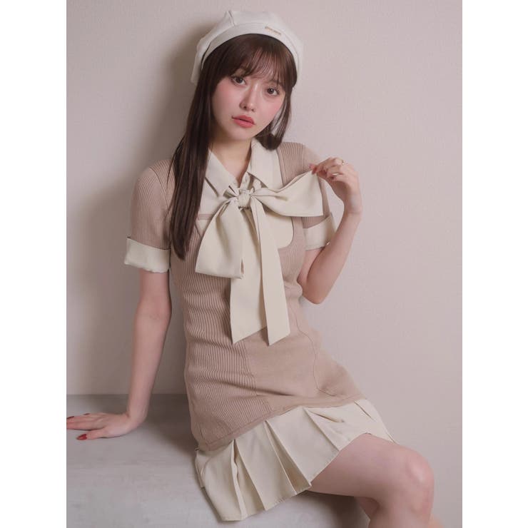 リボンシャツドッキングワンピース[品番：LINW0002776]｜LIPSERVICE
