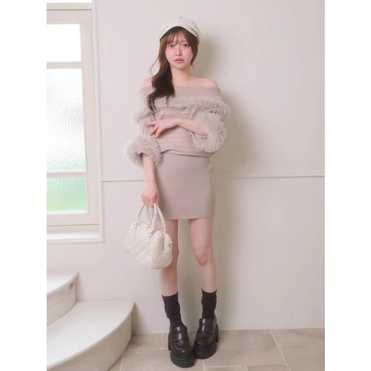 ワイドオフショルブラウジングファーワンピース | LIPSERVICE | 詳細画像12 