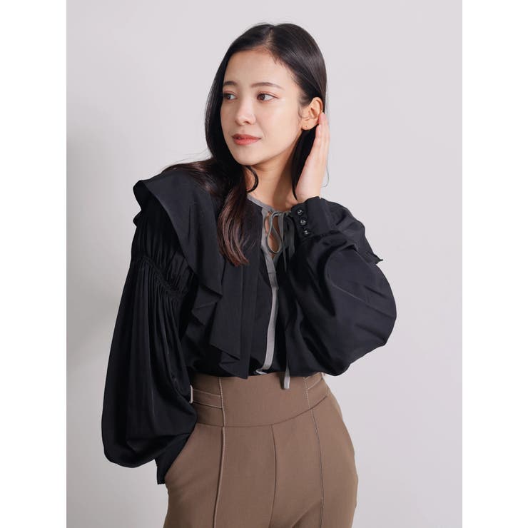 ブラック | 2WAYフレアBIGカラーブラウス | LADYMADE