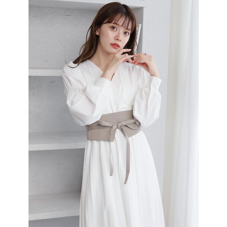 【未使用品】 カシュクールプリーツシャツワンピース[品番：LINW0001775 ワンピース