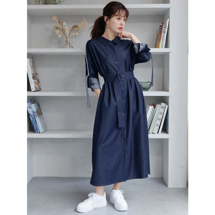 ターンバックロングシャツワンピース[品番：LINW0002185