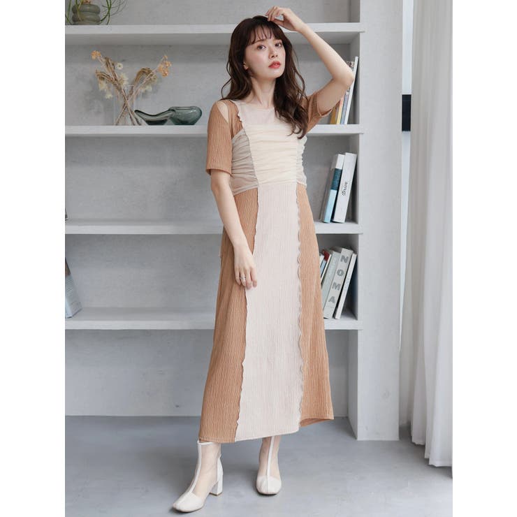 ベージュ | チュールビスチェレイヤードカットワンピース | LADYMADE