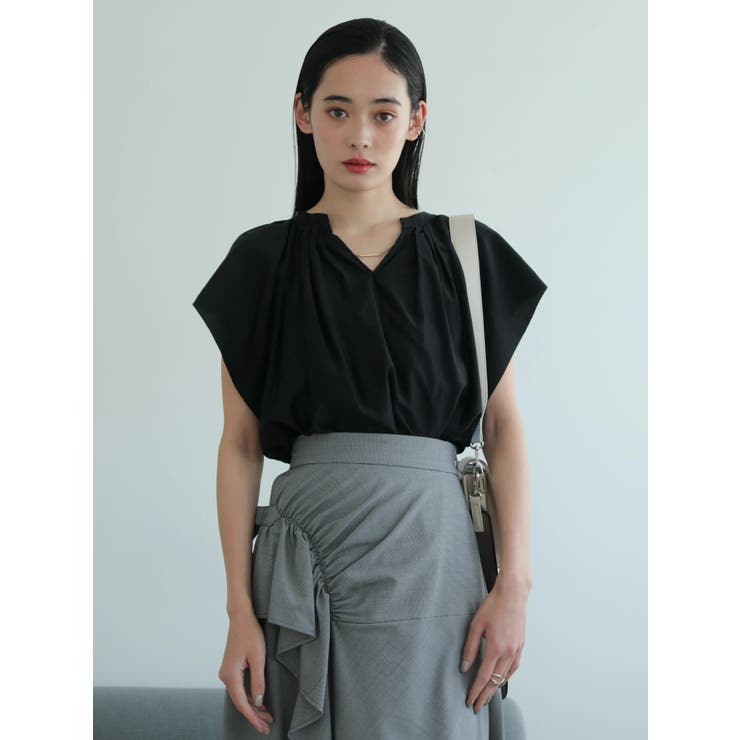 ブラック | 2WAYシアーギャザーブラウス | LADYMADE