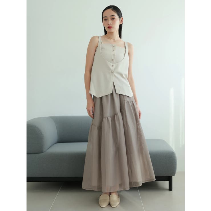 ライトベージュ | レイヤードキャミ×メッシュスカートセット | LADYMADE